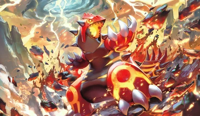 Primal Groudon, the Pokémon TCG Primal Clash art on the top screen of Theme Plaza theme 2856